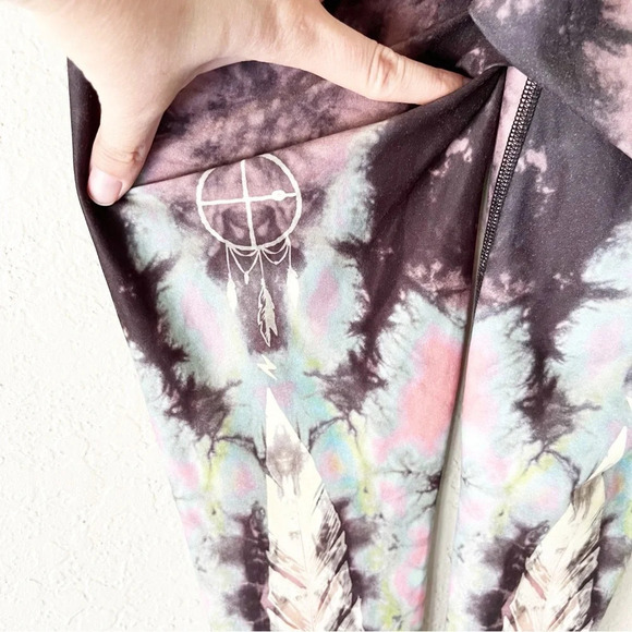 Teeki Leggings Women's XS Eagle Feather Dreamcatcher Tie Dye Bohemian Yoga - Picture 6 of 9